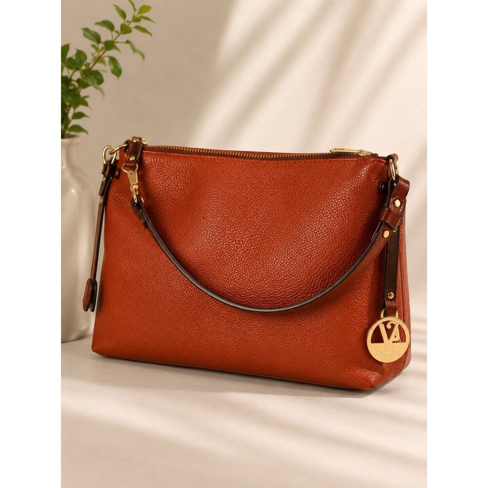 Valentina Pebbled Convertible Crossbody Bag Burnt Orange Black NWT